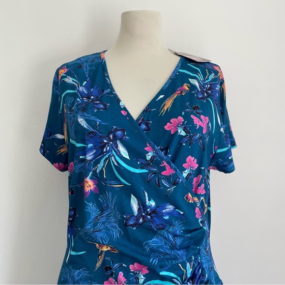 BNWT Joe Browns Blue Floral Wrap Effect Dress Short Sleeve Sz UK 18 Summer - Picture 2 of 9